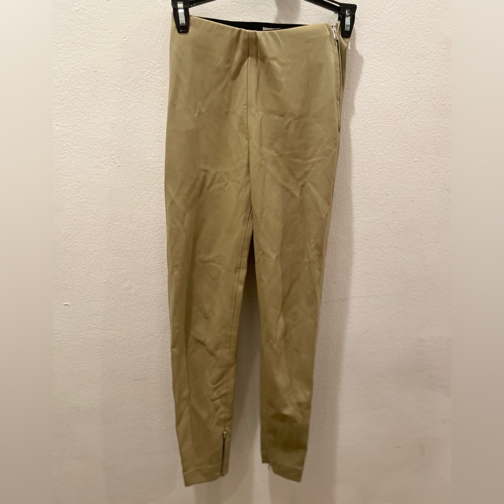 Mango Cream/Taupe LEATHER-EFFECT LEGGINGS WITH SPLIT HEMS - XXS